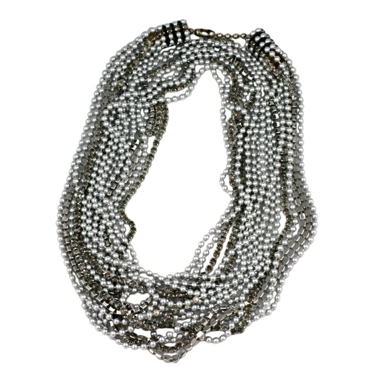 Ball Chain and Pave Rope Necklace For Sale