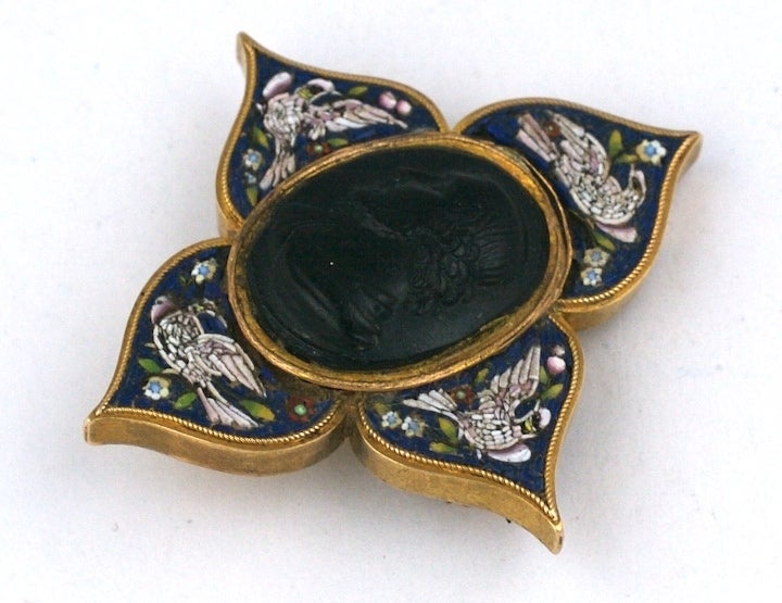 Women's or Men's Victorian Micromosaic Cameo Brooch For Sale