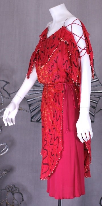 Red Zandra Rhodes Glamour Punk Gown, Safety Pins and Diamonds For Sale