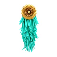 Vintage Large Turquoise  Cascade  Flower Head Brooch