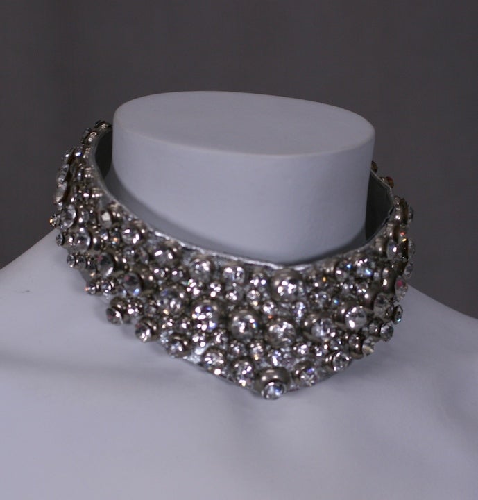 Women's Rhinestone New Wave Silver Leather Choker and Cuff For Sale