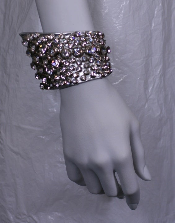 Rhinestone New Wave Silver Leather Choker and Cuff For Sale 1