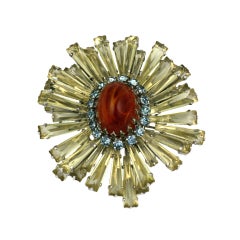 Vintage Schreiner Citrine Ruffle Brooch