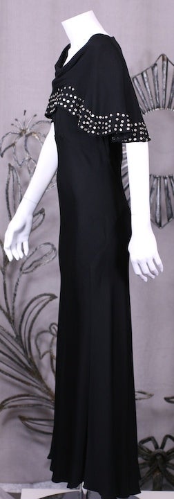 Women's 1930's Studded Black Crepe Gown For Sale