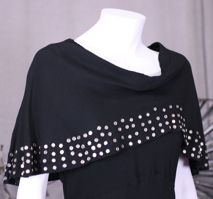 1930's Studded Black Crepe Gown For Sale 2