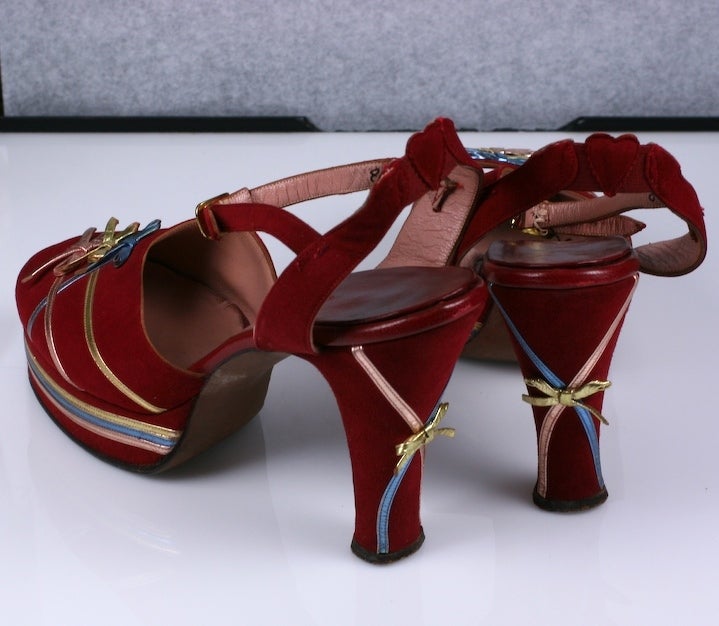 Women's Amazing Platforms Red Suede with Metallic Accents