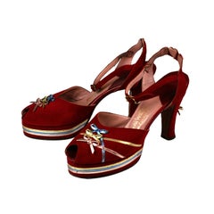 Vintage Amazing Platforms Red Suede with Metallic Accents