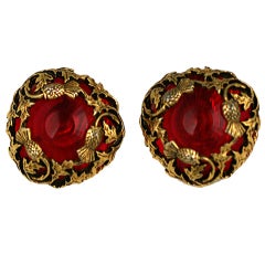 Retro Florenza Red Lucite Thistle Earrings