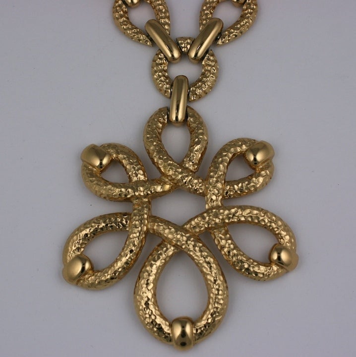 Imposing pendant necklace from Monet in the hammered gold style of David Webb. 1960's USA. 17