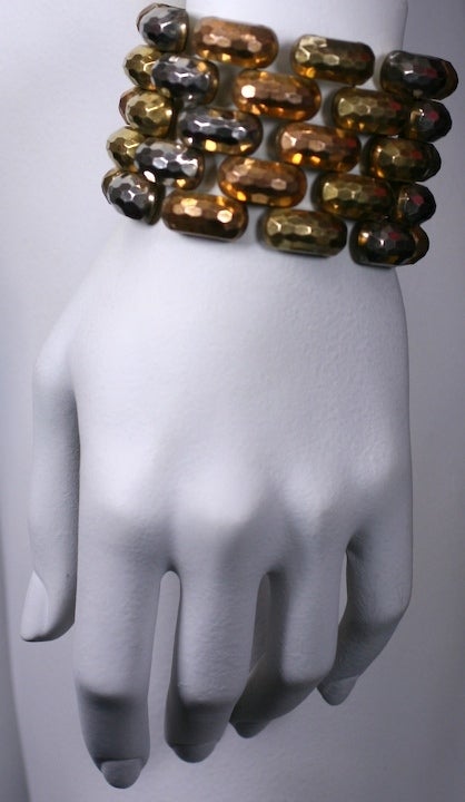 Women's Retro Tri- Colored Gold Hammered Tank Bracelet