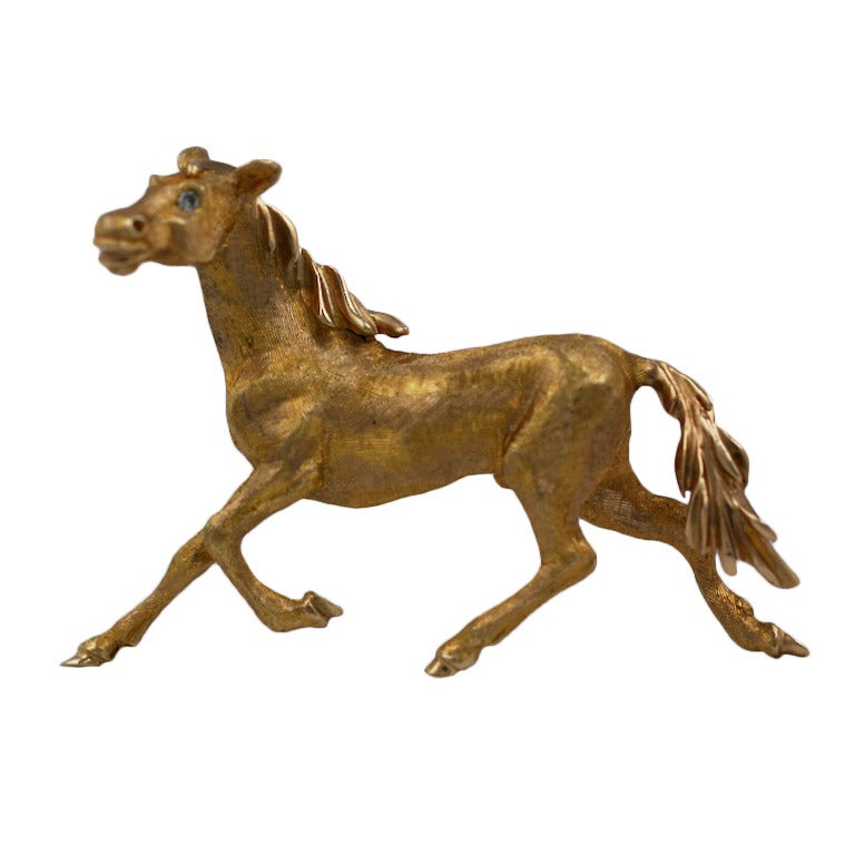 14K Gold Horse Brooch For Sale