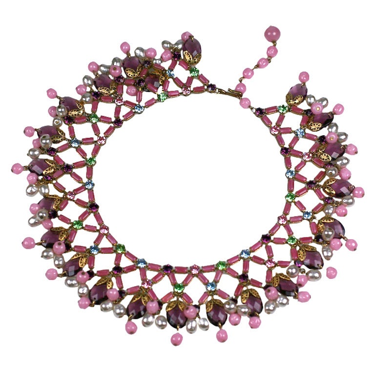 Unusual Jewelled and Beaded Collar For Sale