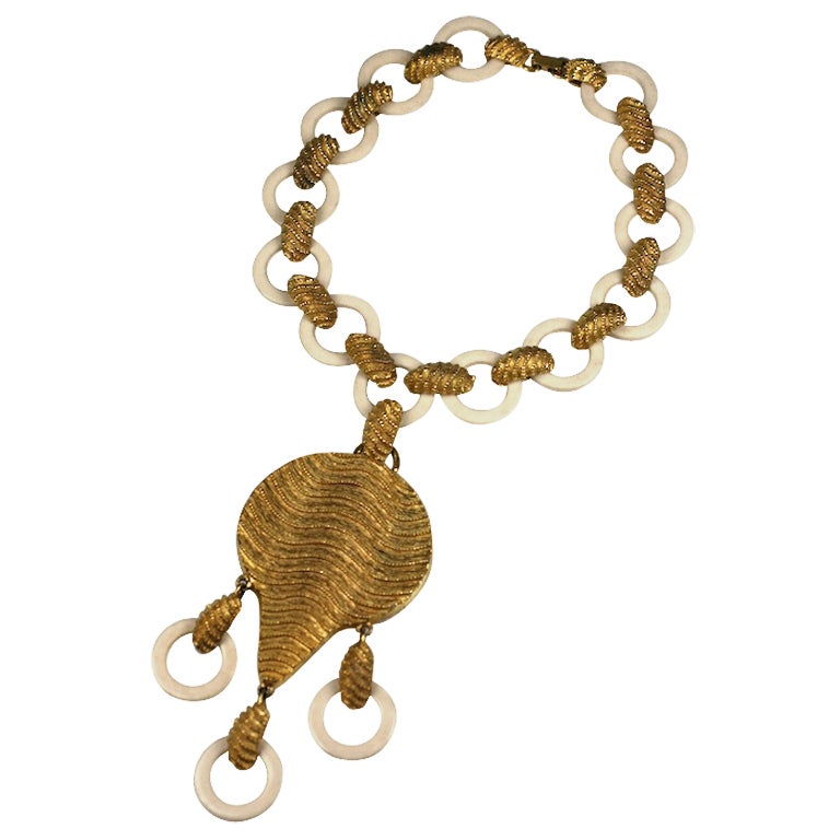 Webb Style Gold and Faux Ivory Pendant For Sale