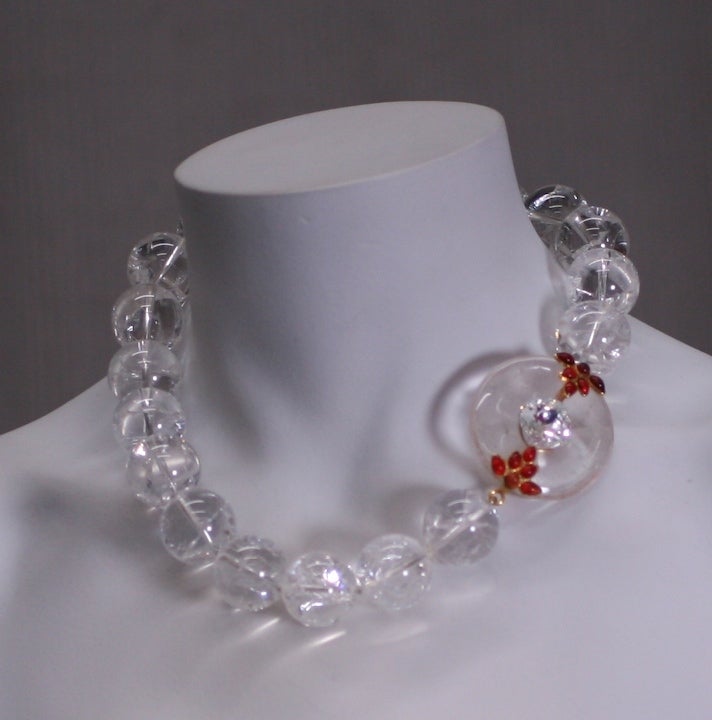 Rock Crystal Chinese Clasp Necklace, MWLC In New Condition For Sale In New York, NY