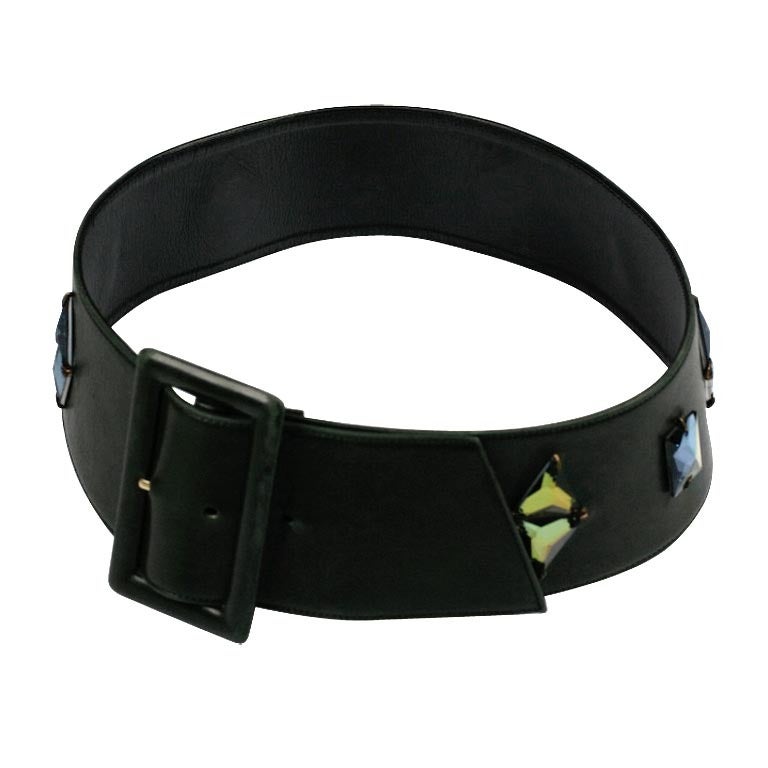 Olive Calf French Jeweled Belt For Sale