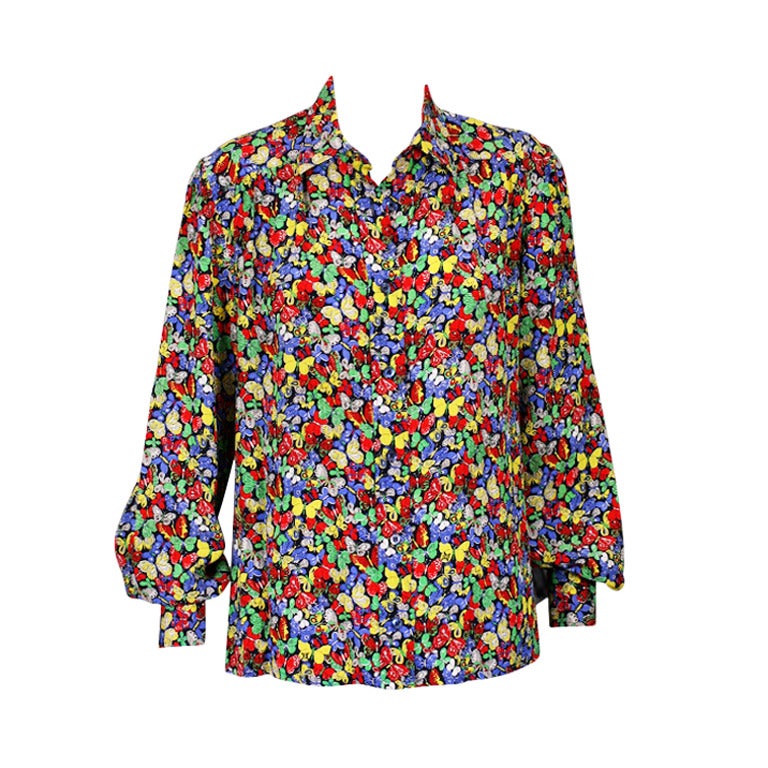 Multicolor Vintage Celine Striped Silk Blouse at 1stDibs | vintage ...