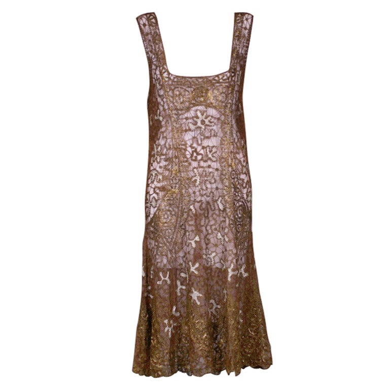 French 1920's Gilt Lace Dress