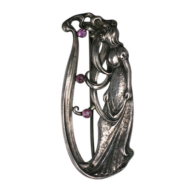 Gorham Large Art Nouveau Maiden Brooch