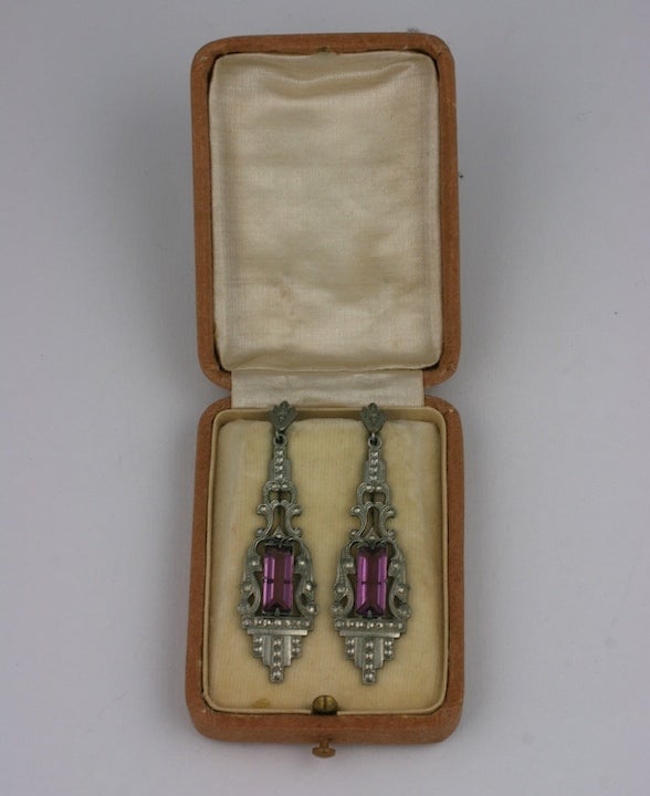 Art Deco Amythest Drop Earrings In Excellent Condition For Sale In New York, NY