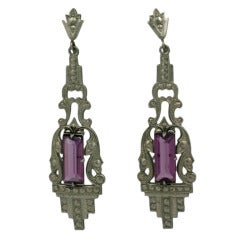 Antique Art Deco Amythest Drop Earrings