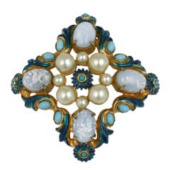 Vintage Hattie Carnegie Opal and Pearl Crest Brooch