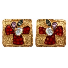 Christian LaCroix Enamel and Stone Earclips