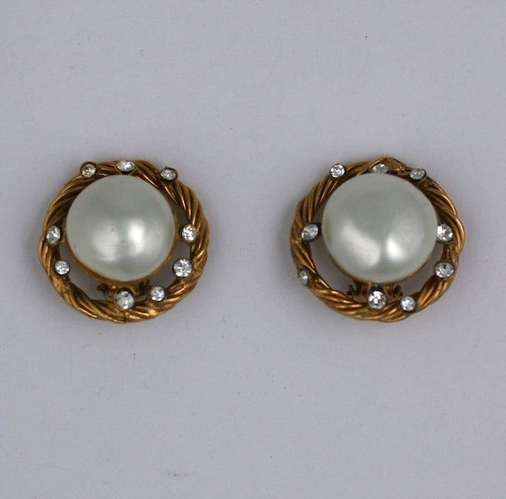 Chanel Bombe Pearl and Crystal Earclips In Excellent Condition For Sale In New York, NY