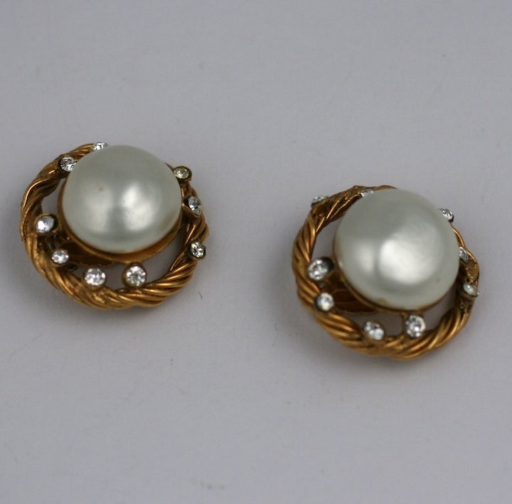 Women's Chanel Bombe Pearl and Crystal Earclips For Sale