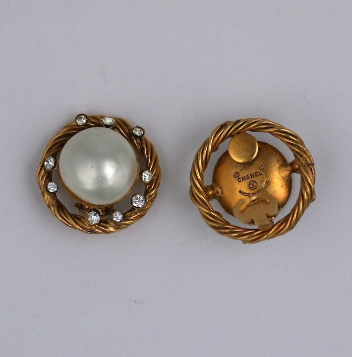 Chanel Bombe Pearl and Crystal Earclips For Sale 1