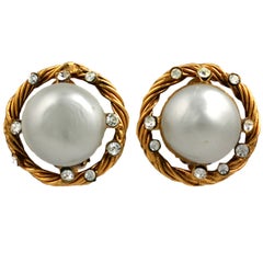 Vintage Chanel Bombe Pearl and Crystal Earclips