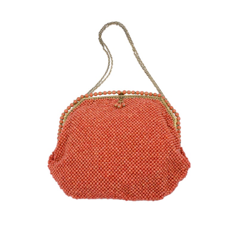 Rare Beaded Coral Bag For Sale