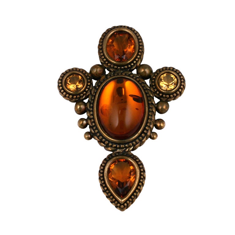 Stephen Dweck Amber and Topaz Brooch For Sale