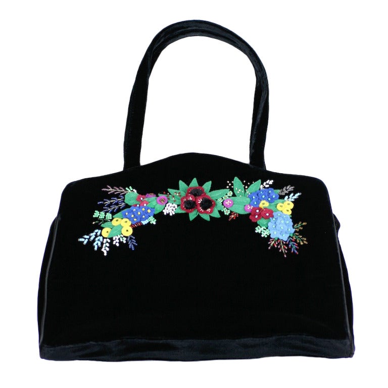Lulu Guiness Felt  Embroidered Velvet Bag For Sale