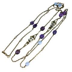French Figural Silver Long Chain with Gemstones 6