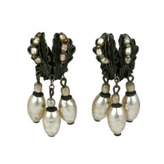 Miriam Haskell Silver Gilt and Pearl Dangle E