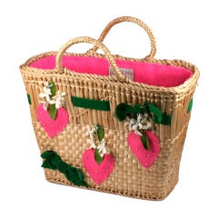 Strawberry Decorated Straw Tote 2