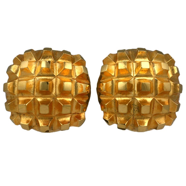 Georges Rech Quilted Gold Earclips For Sale