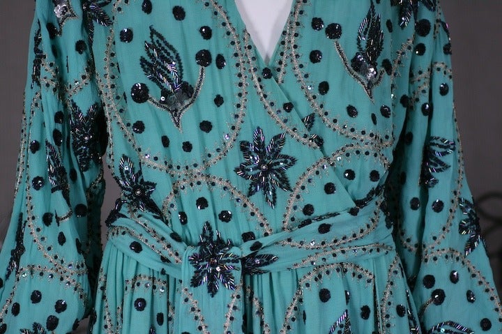 Easy Beaded Turquoise Maxi Wrap In Excellent Condition In New York, NY