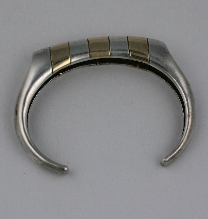 Sterling and Gold Modernist Bangle In Excellent Condition For Sale In New York, NY