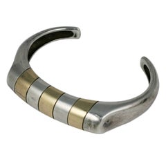 Bracelet jonc moderniste en argent sterling et or