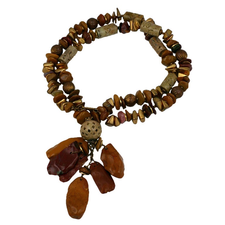 Miriam Haskell Agate and Gilt Bead Necklace For Sale