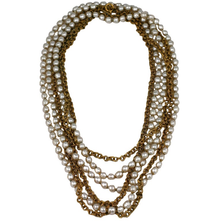 Miriam Haskell Chain and Pearl Lariat For Sale
