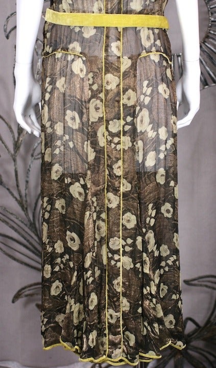 1920's Chiffon Lame and Velvet Dress For Sale 1