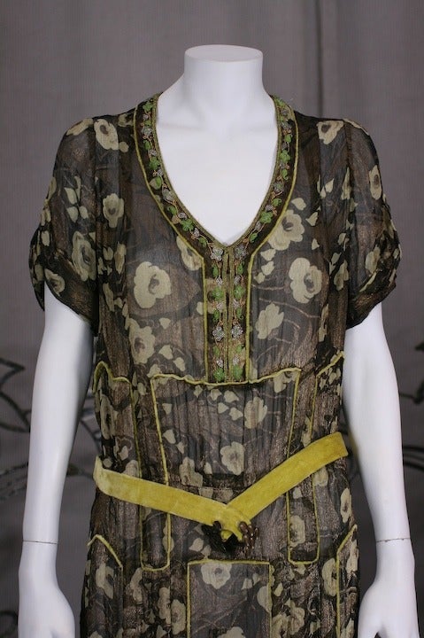 1920's Chiffon Lame and Velvet Dress For Sale 3