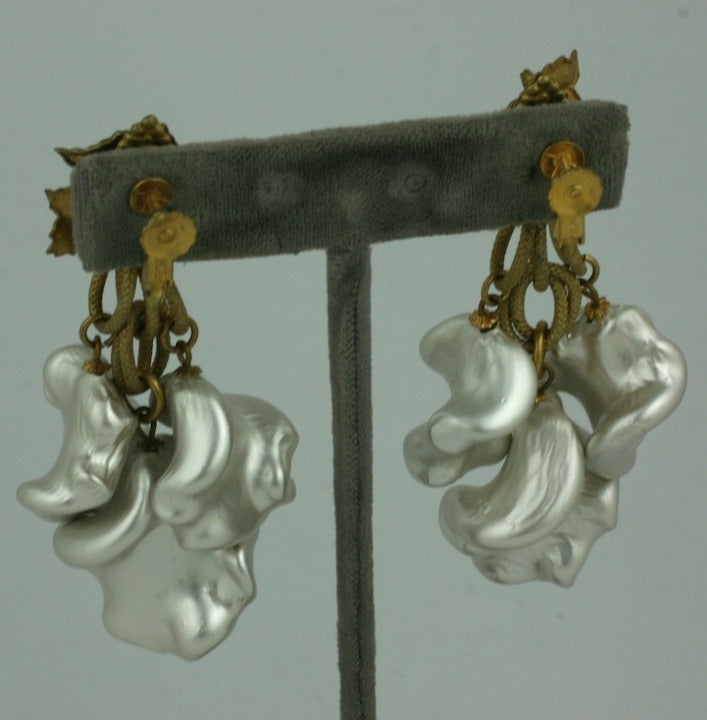 Rare Miriam Haskell Massive Ruffle Pearl Earclips In Excellent Condition For Sale In New York, NY