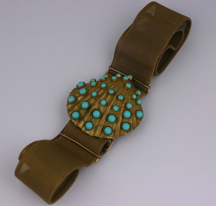 Brown Turquoise Cabochon Shell Belt For Sale
