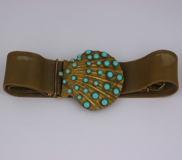 Turquoise Cabochon Shell Belt In Excellent Condition For Sale In New York, NY