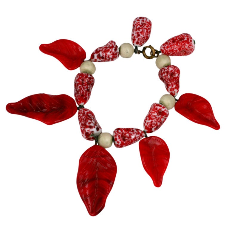 Rare Gripoix French  Pate de Verre Leaf Bracelet For Sale