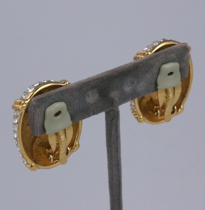 Large pave Ciner earclips with gold rope decoration. 1980's USA with clip back fittings.