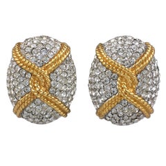 Large Ciner Pave Oval Earclips